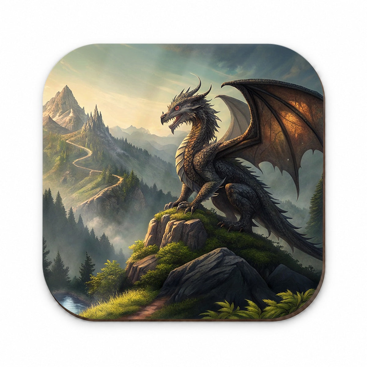Fantasy Dragon on Mountain Illustration Fridge Magnet
