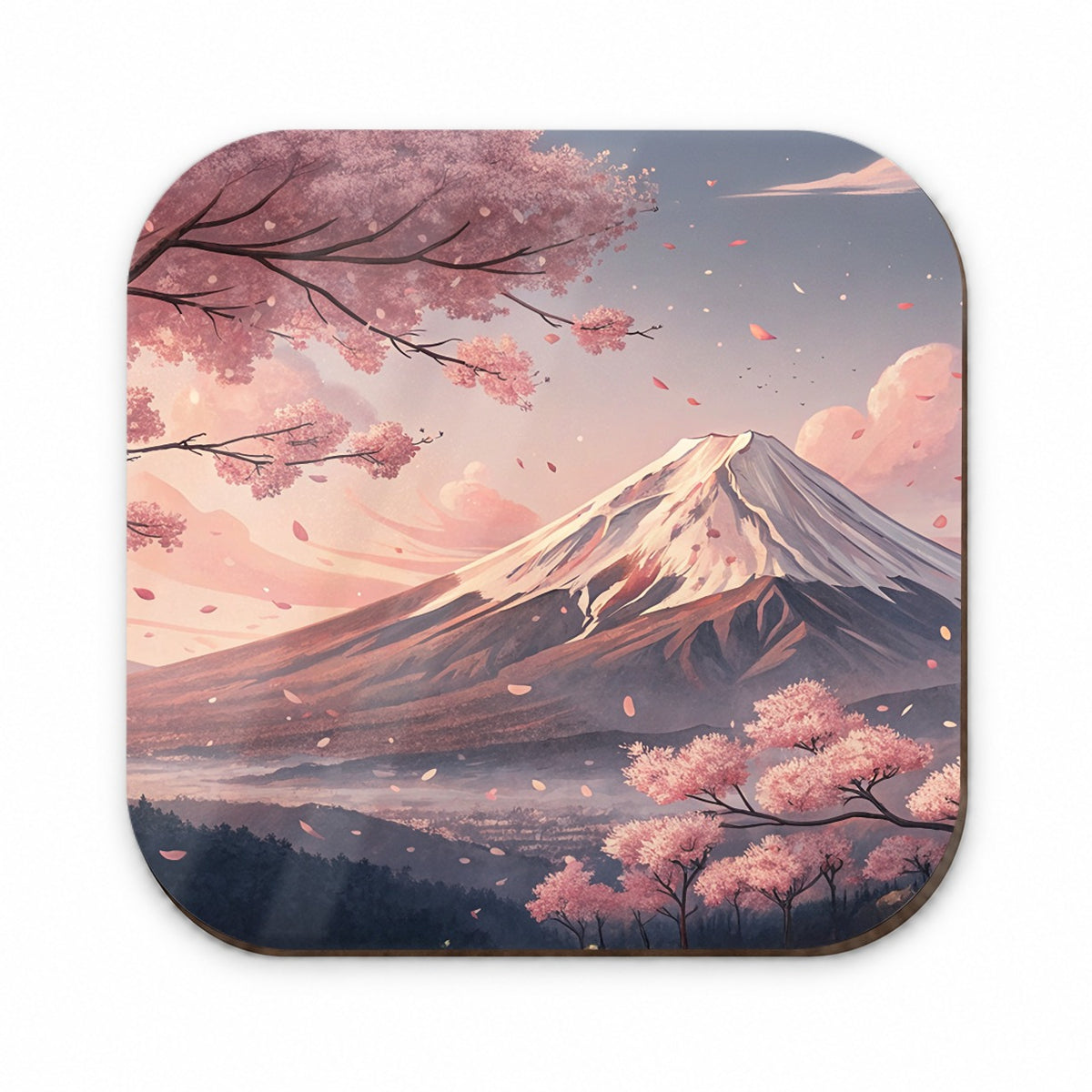 Mount Fuji Blooming Sakura Trees Japanese Illustration Fridge Magnet