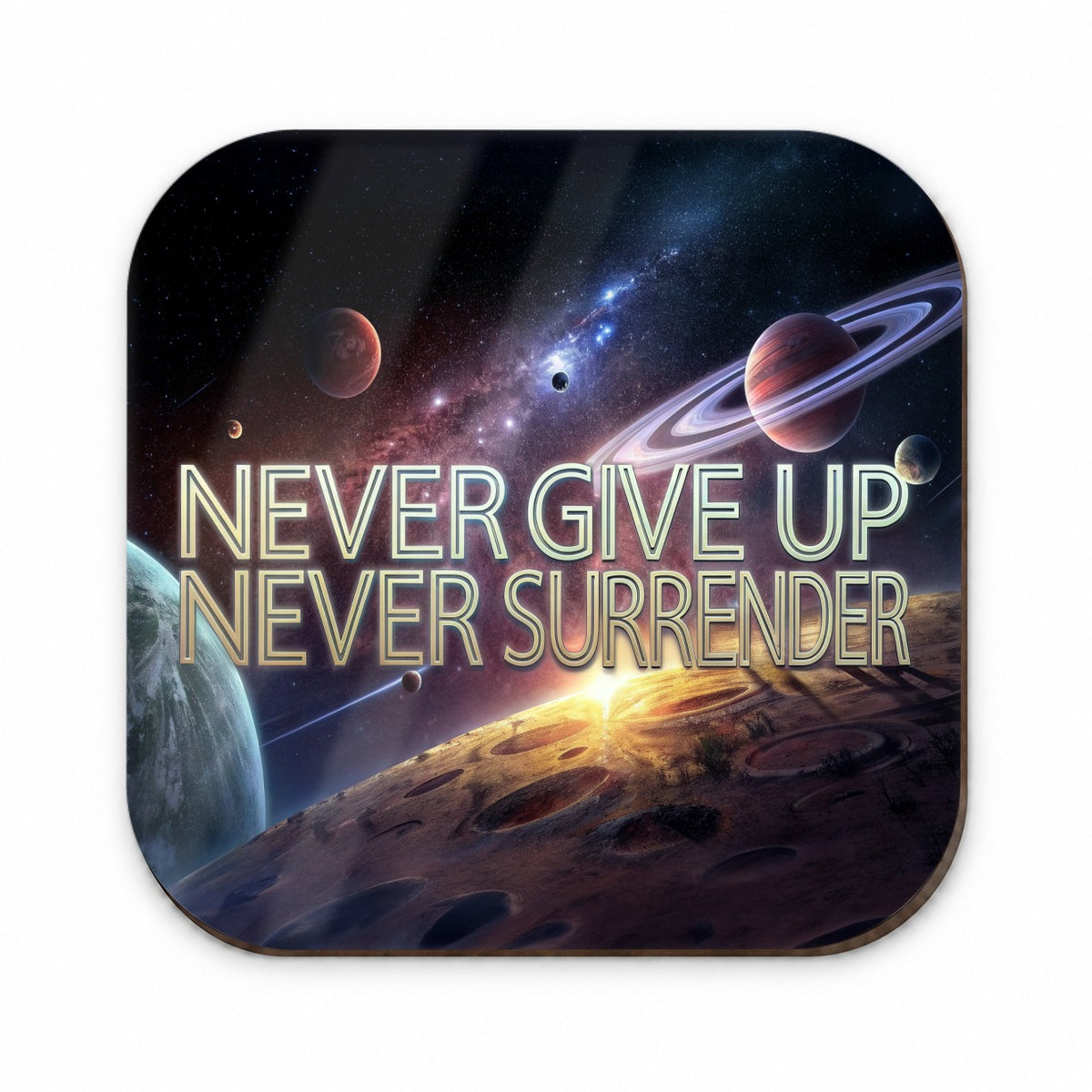 Never Give Up Never Surrender Galaxy Space Inspirational Fridge Magnet