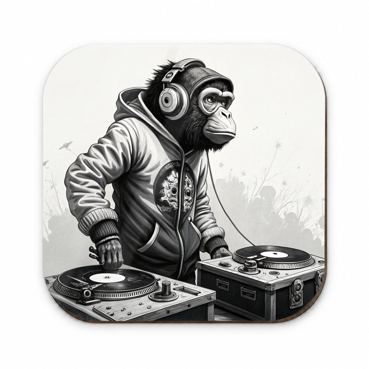 DJ Monkey with Headphones B&W Fridge Magnet