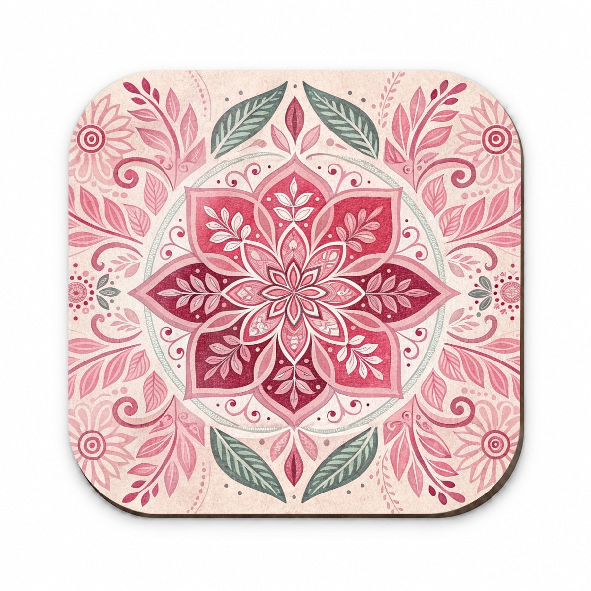 Pink Symmetrical Artistic Floral Pattern Fridge Magnet