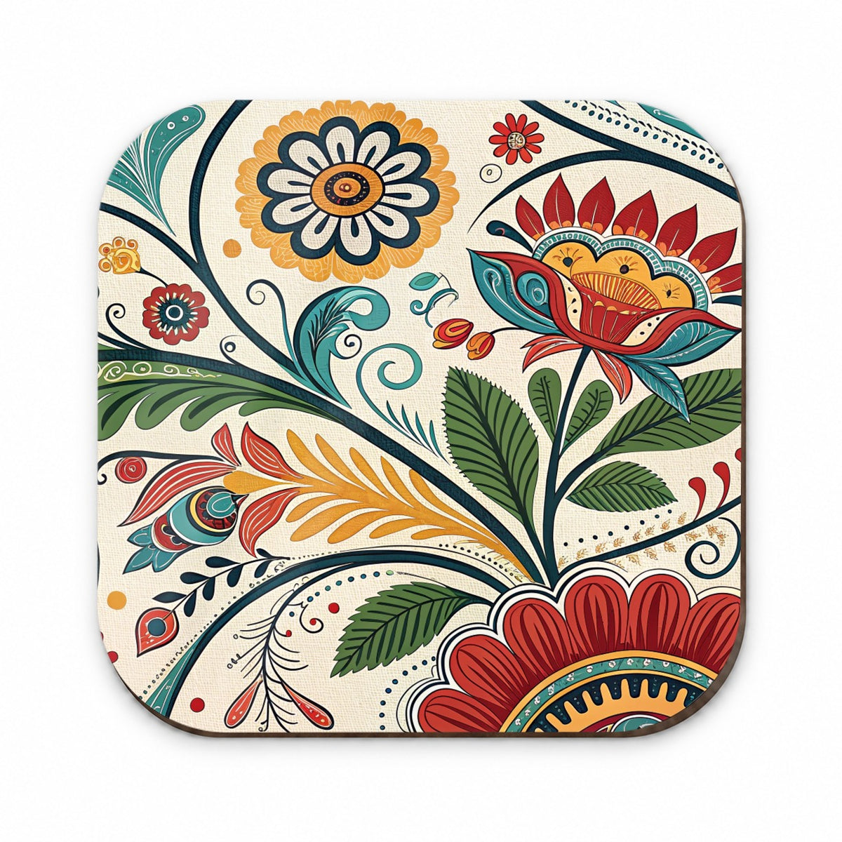 Traditional Folk Art Flowers Leaves Pattern Fridge Magnet