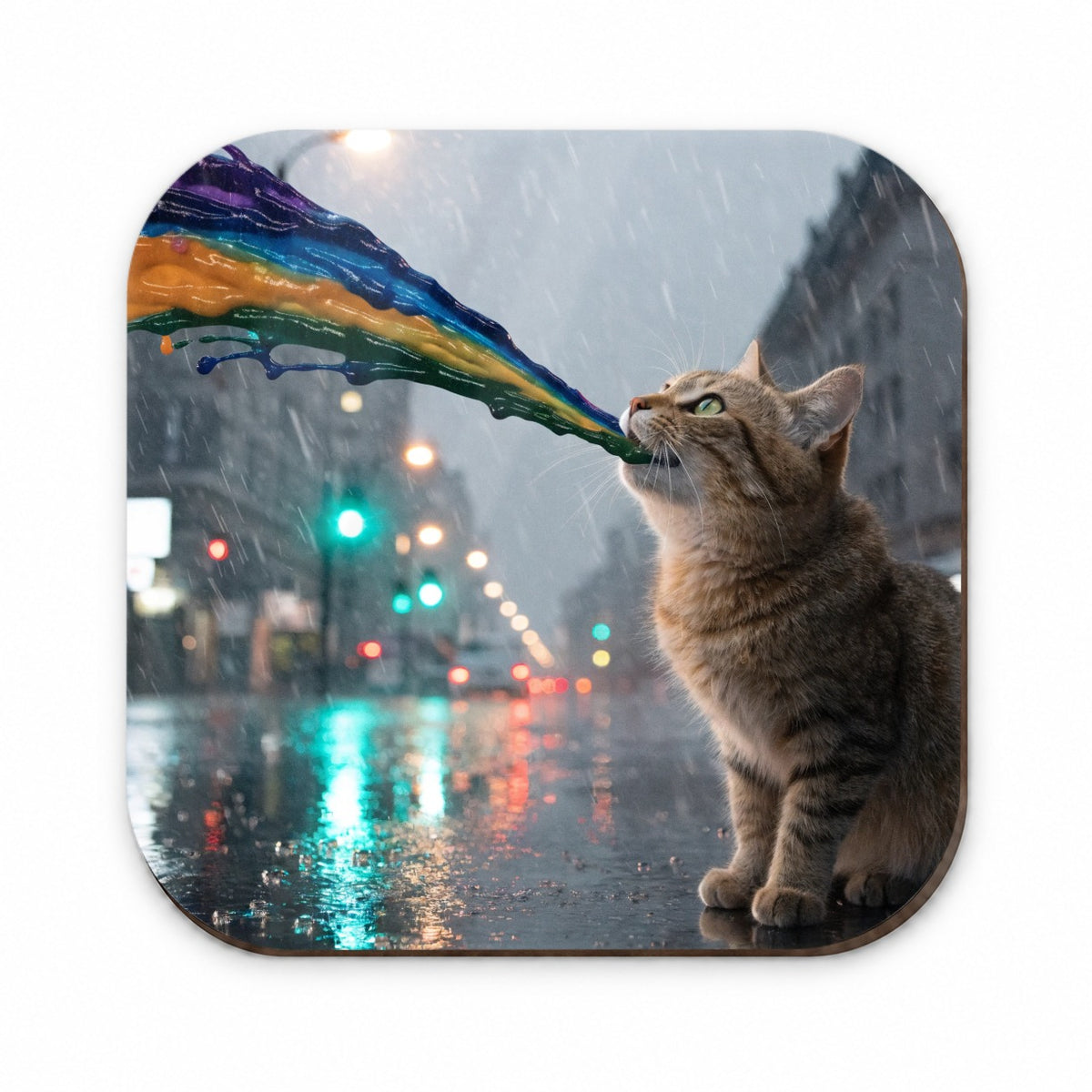 Cat Puking Rainbow Funny Fridge Magnet