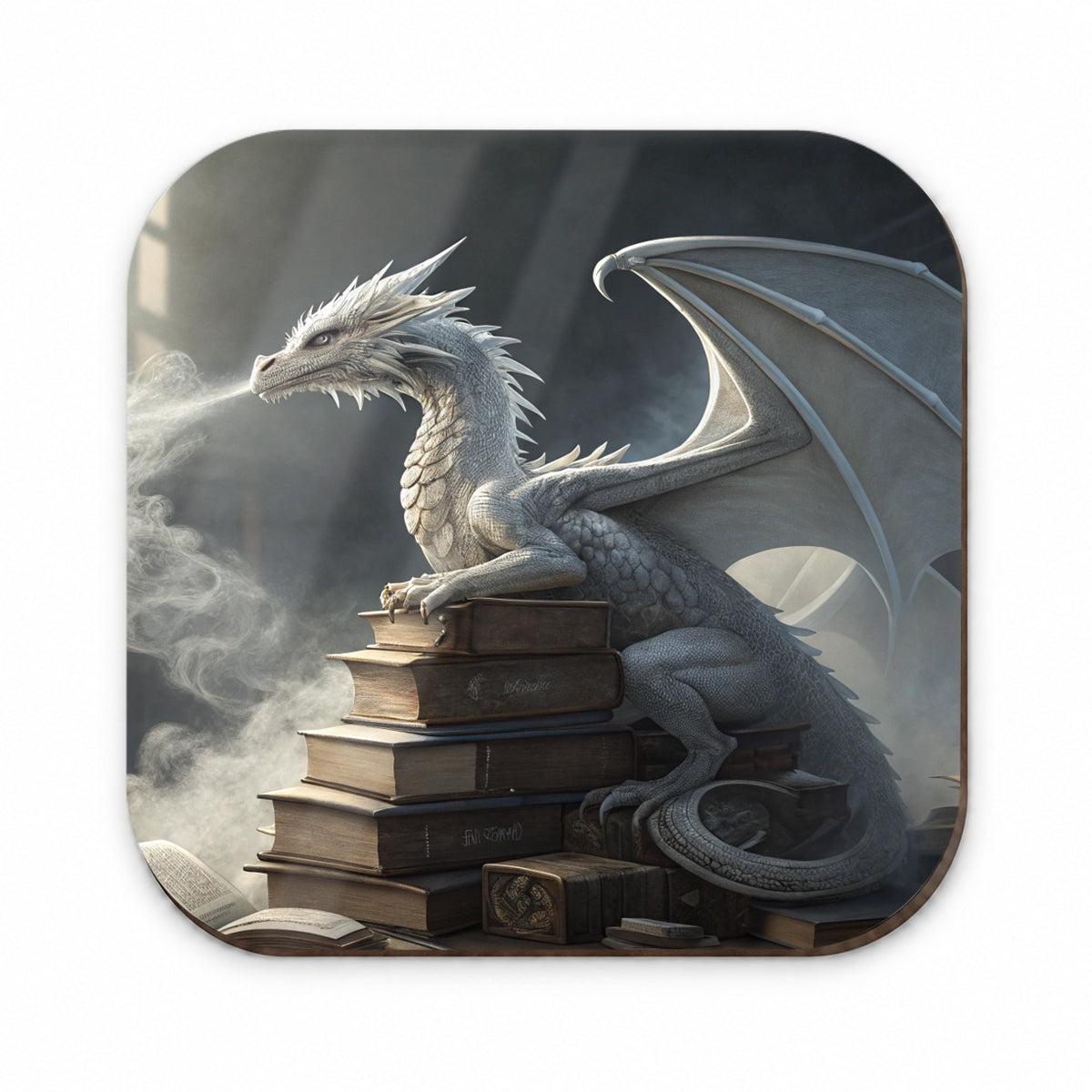 Misty Dragon Sitting On Books Fridge Magnet