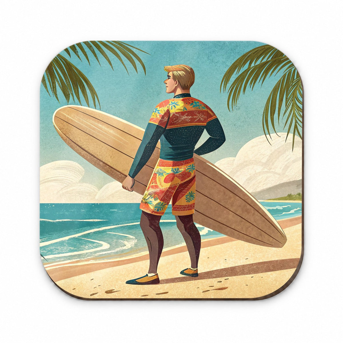 Retro Surfer Beach Scene Fridge Magnet