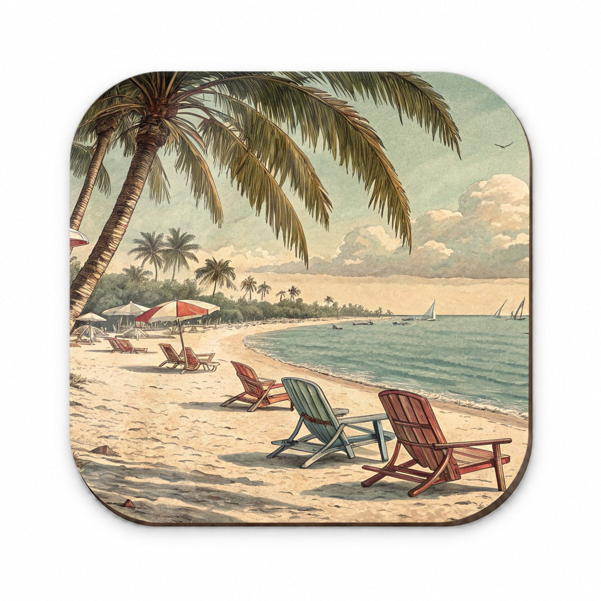 Vintage Beach Scene Holiday Fridge Magnet