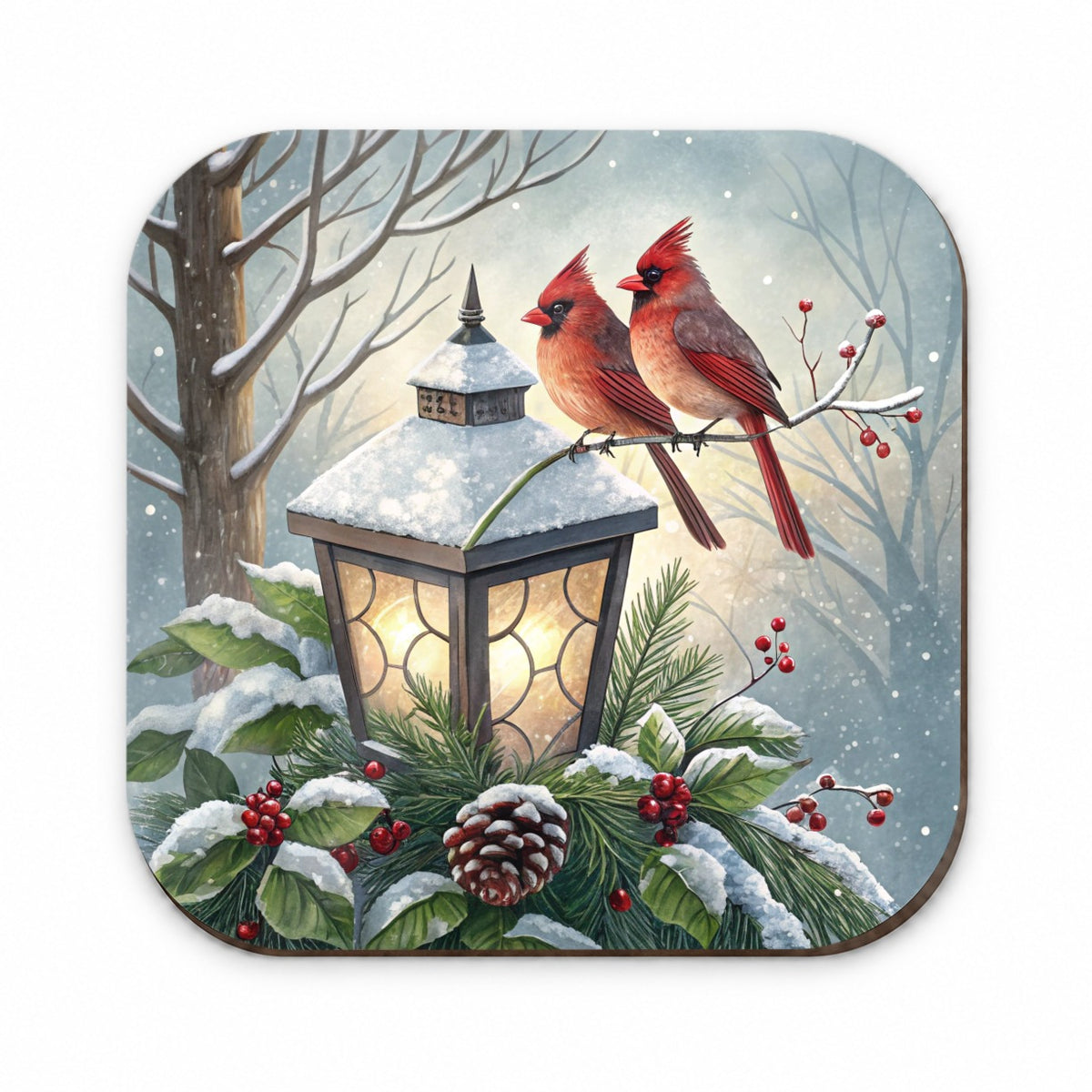 Cardinal Birds Lantern Christmas Fridge Magnet