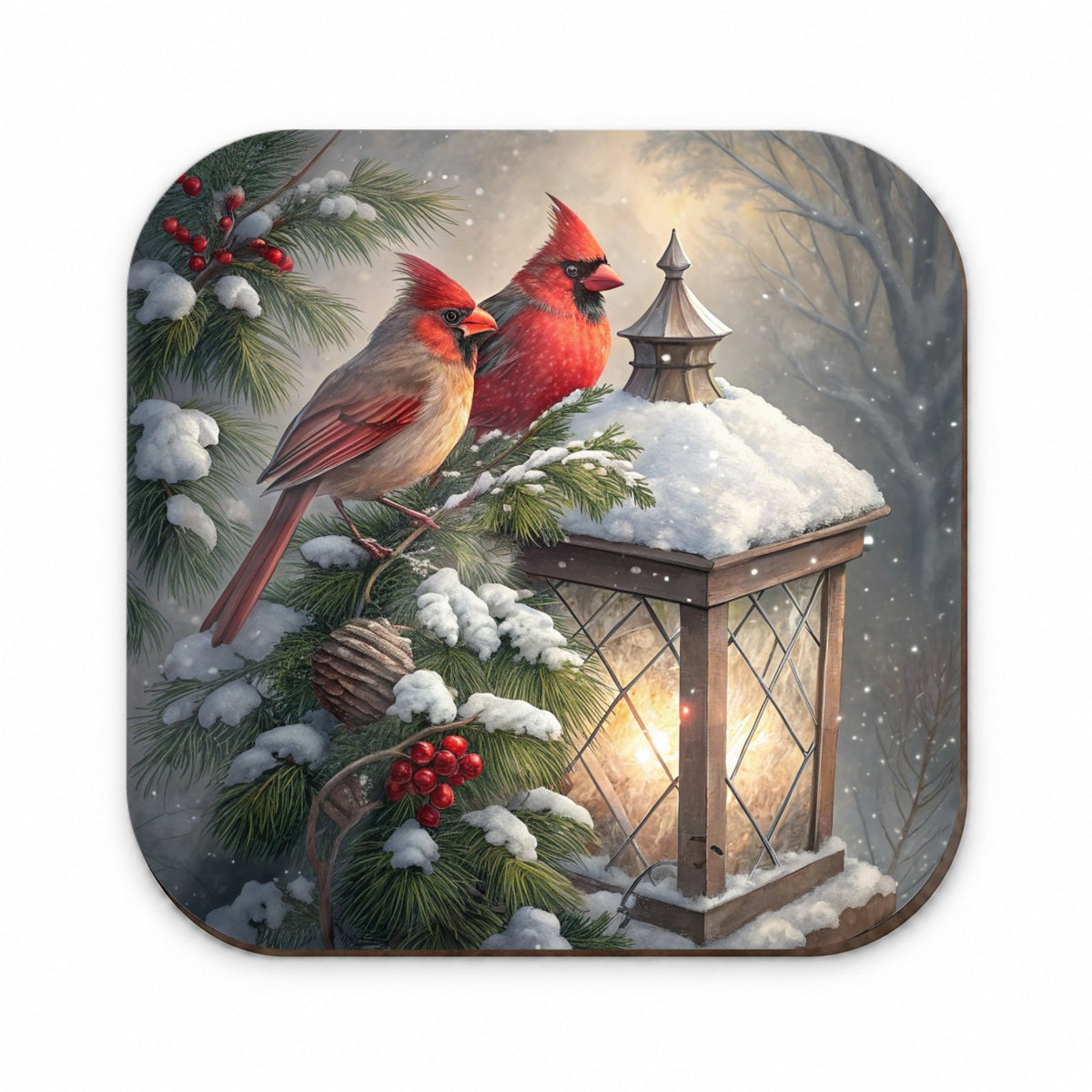 Cardinal Birds Snow Lantern Christmas Fridge Magnet