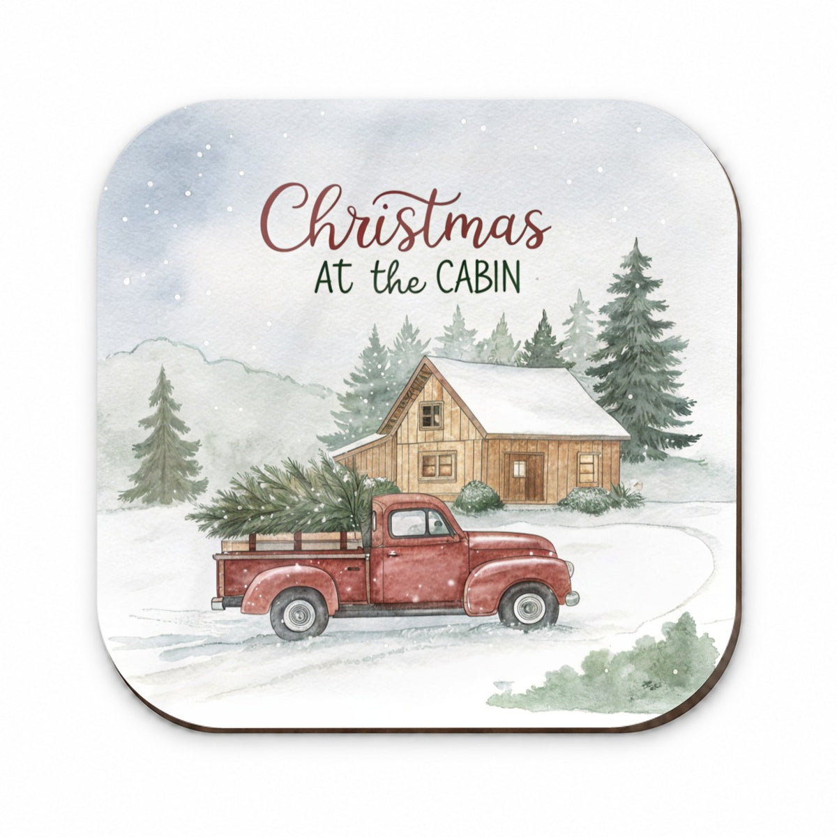 Christmas At The Cabin Red Truck Fridge Magnet