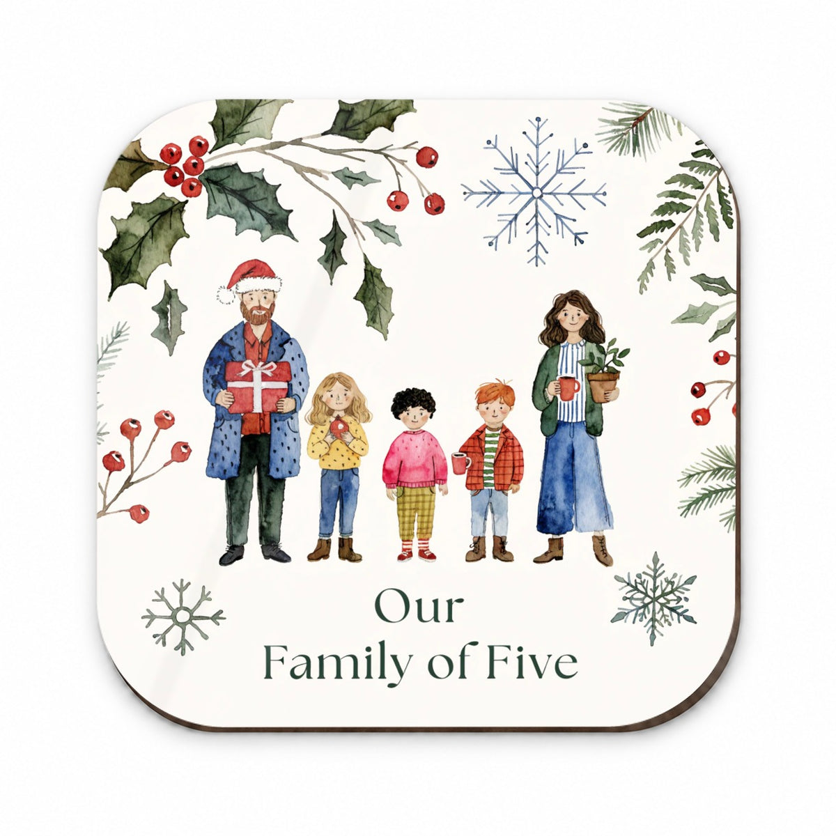 Family Of Five Christmas Fridge Magnet