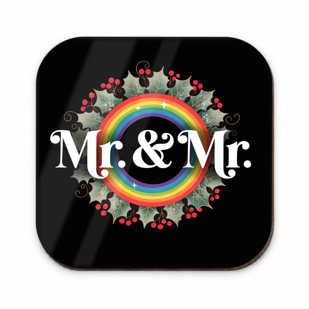 Mr and Mr Pride Gay Rainbow Christmas Wreath Fridge Magnet
