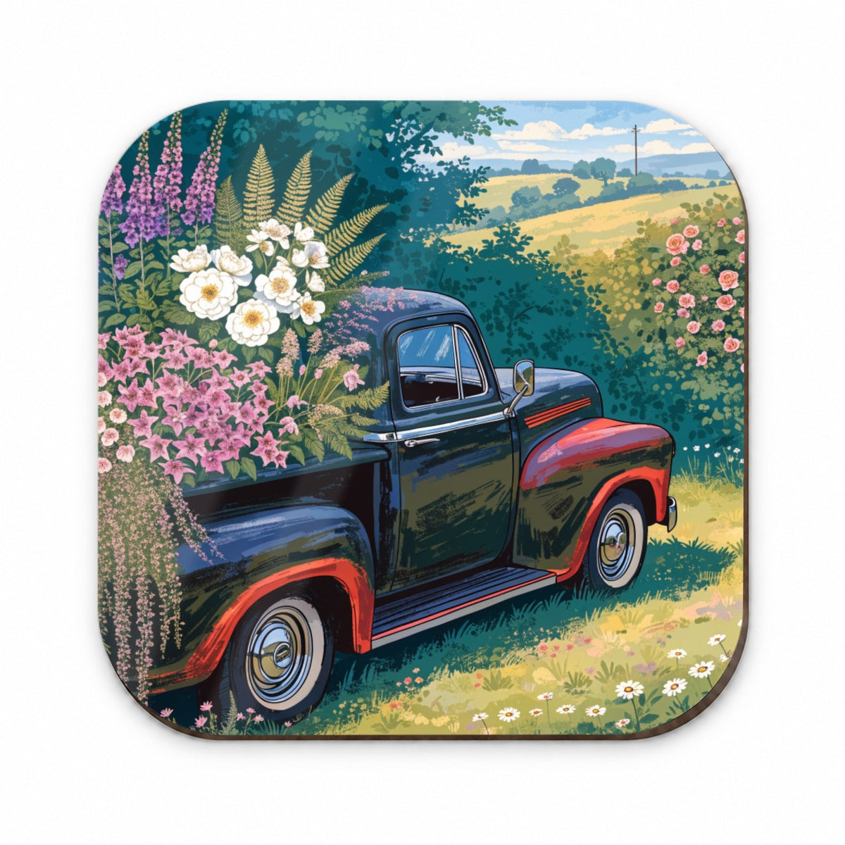 Charming Vintage Flower Pickup Truck Fridge Magnet