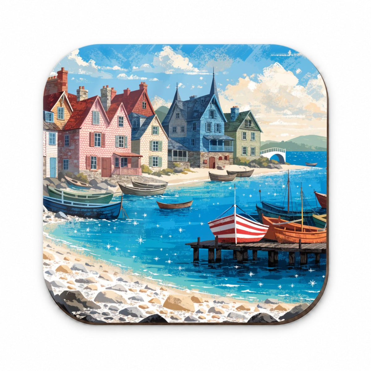 Colorful Coastal Fishing Village Fridge Magnet