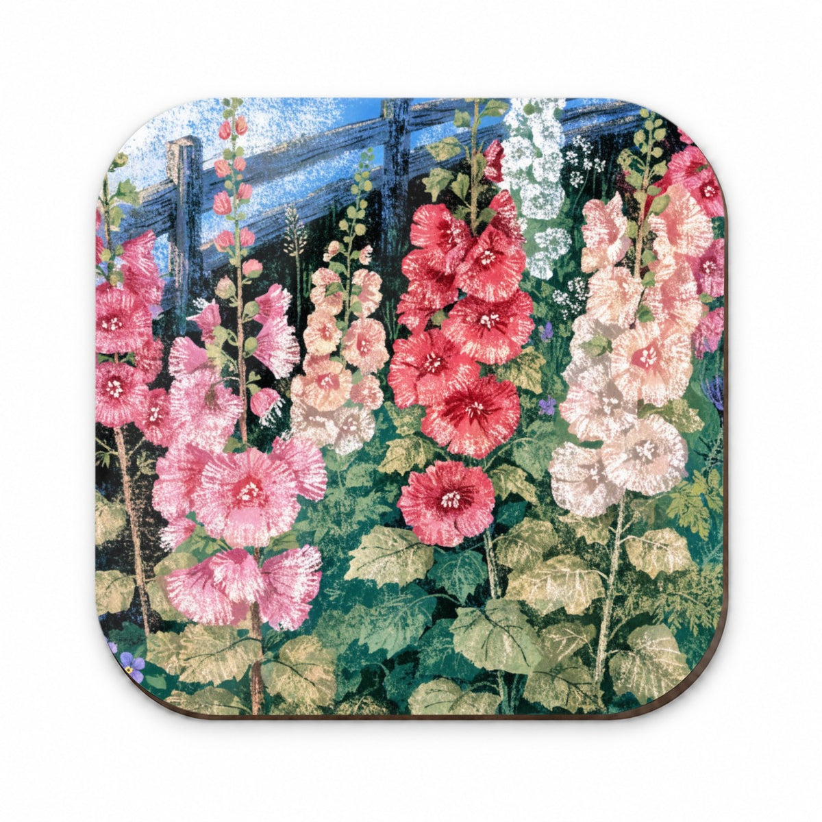 Pink Hollyhock Cottage Garden Fridge Magnet