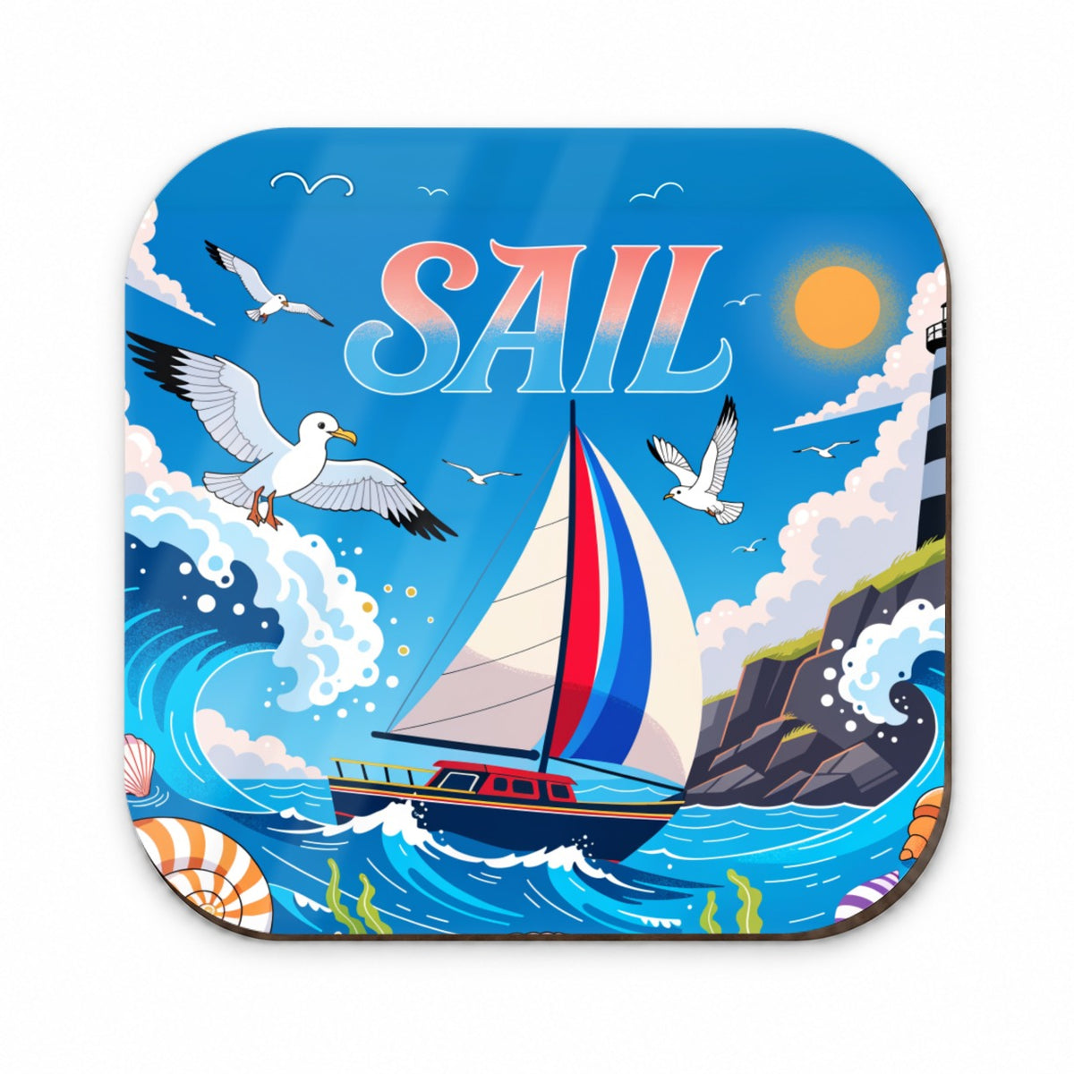 Sail Colorful Sailboat Lighthouse Birds Fridge Magnet