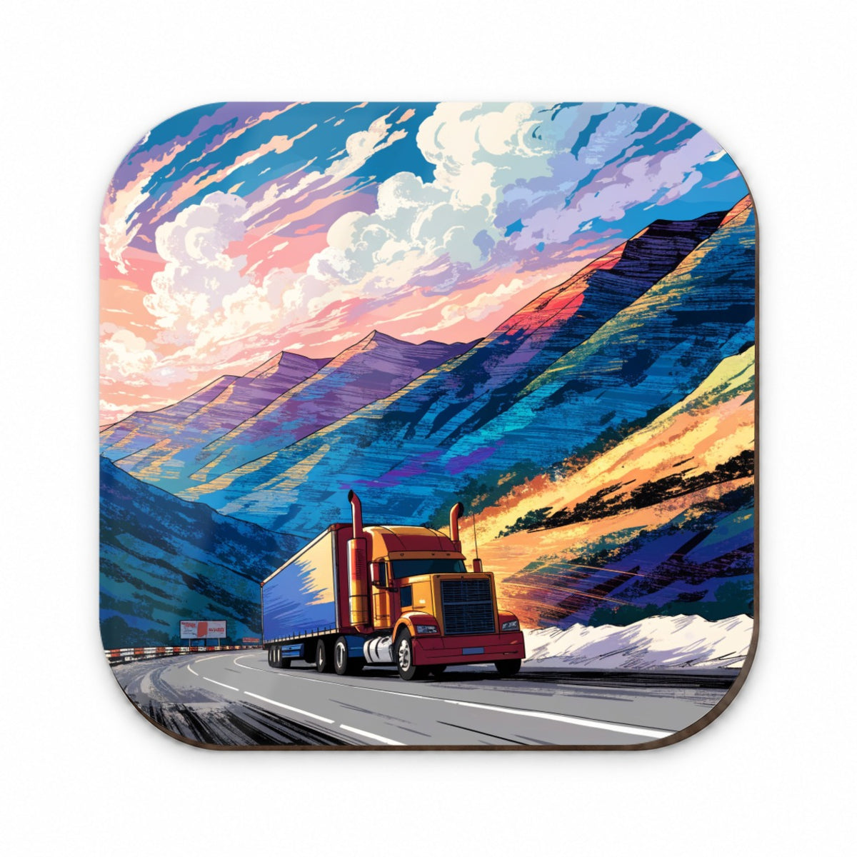 Semi Truck Traveling Driver Mountain Fridge Magnet