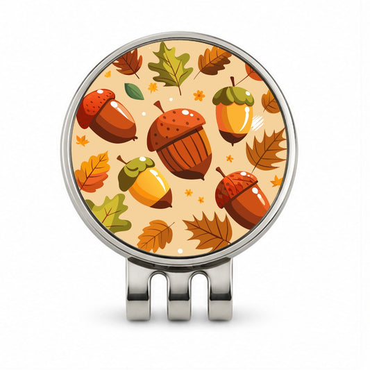 Acorns Scattered Fall Autumn Golf Hat Clip with Ball Marker
