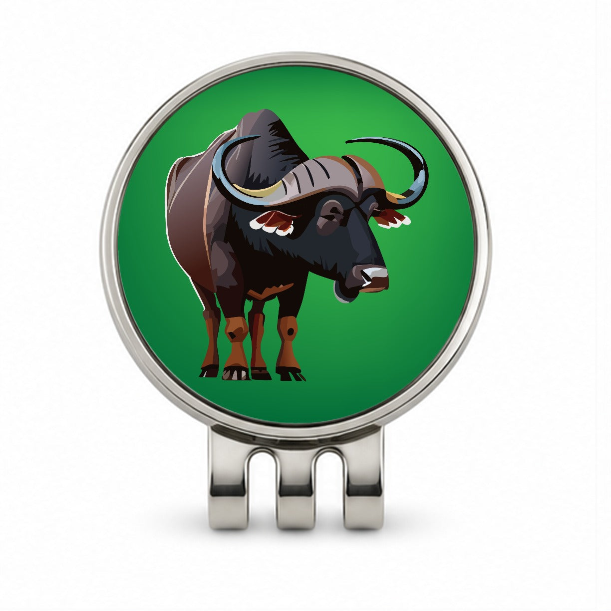 African Buffalo Standing Golf Hat Clip with Ball Marker