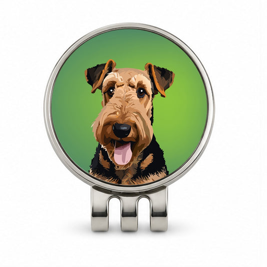 Airedale Terrier Dog Portrait Golf Hat Clip with Ball Marker