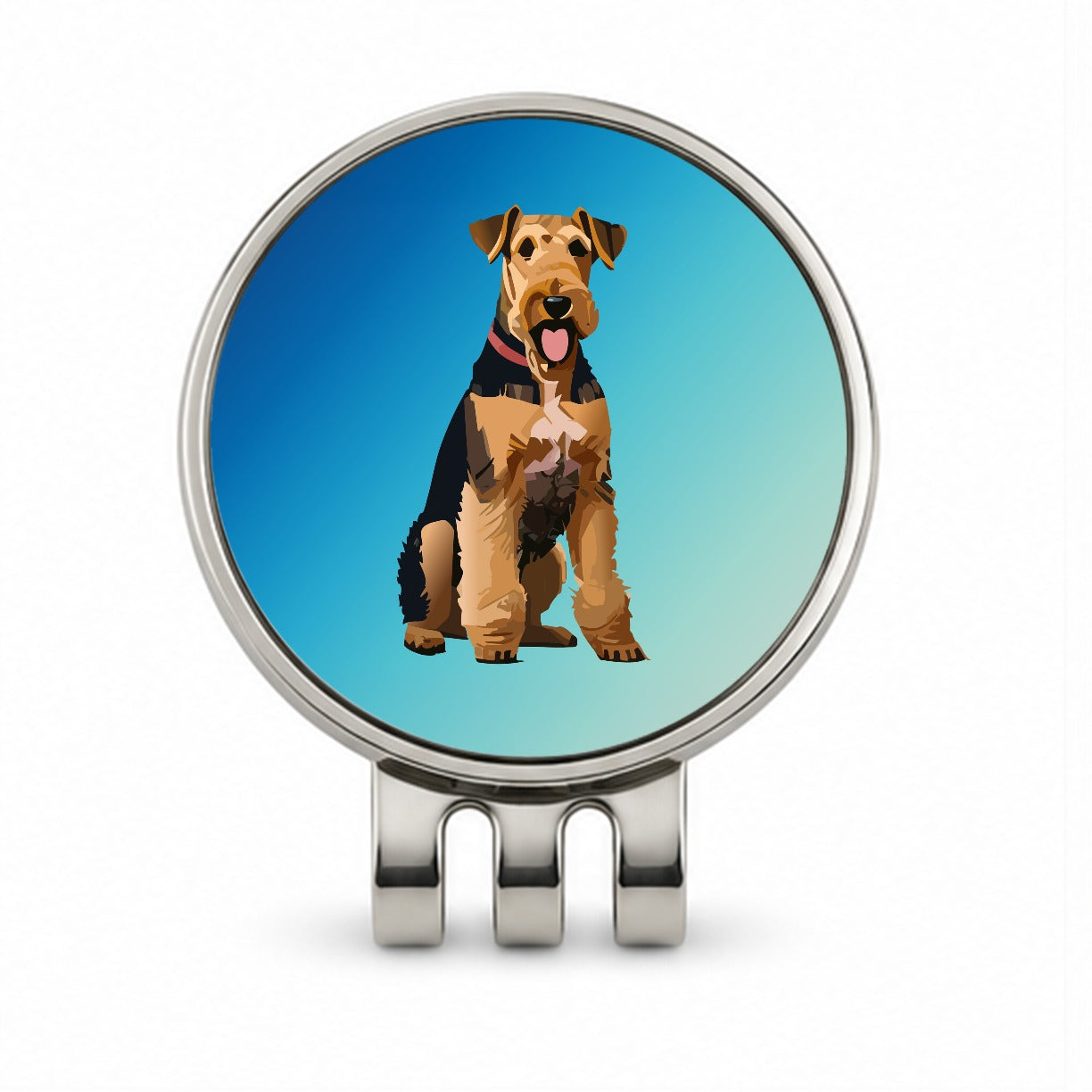 Airedale Terrier Dog Sitting Golf Hat Clip with Ball Marker