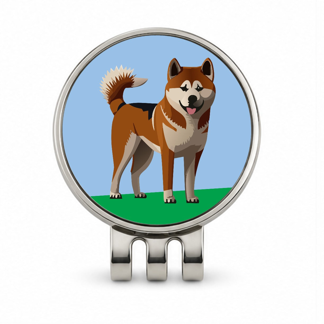Akita Dog Standing Golf Hat Clip with Ball Marker