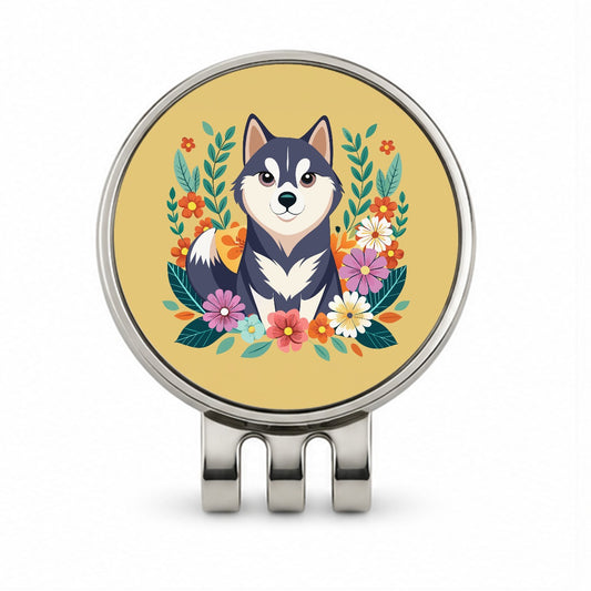 Alaskan Klee Kai Dog Floral Flowers Golf Hat Clip with Ball Marker