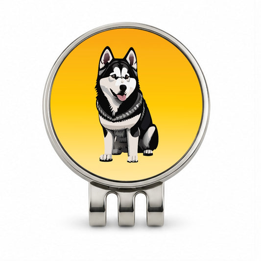 Alaskan Malamute Dog Sitting Golf Hat Clip with Ball Marker