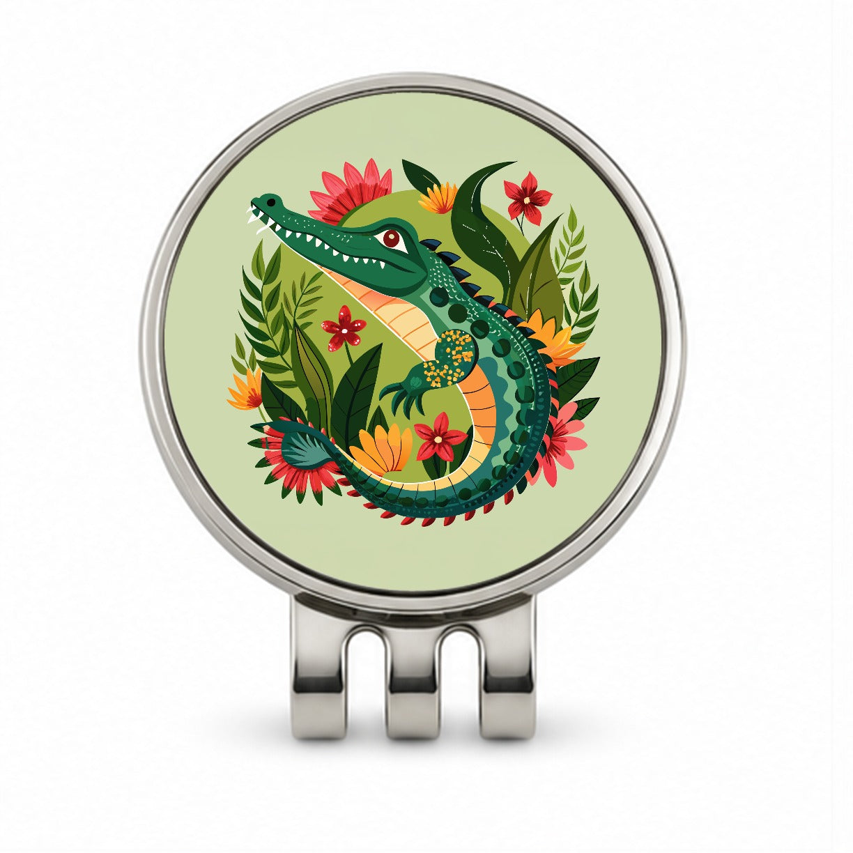 Alligator Floral Flowers Golf Hat Clip with Ball Marker