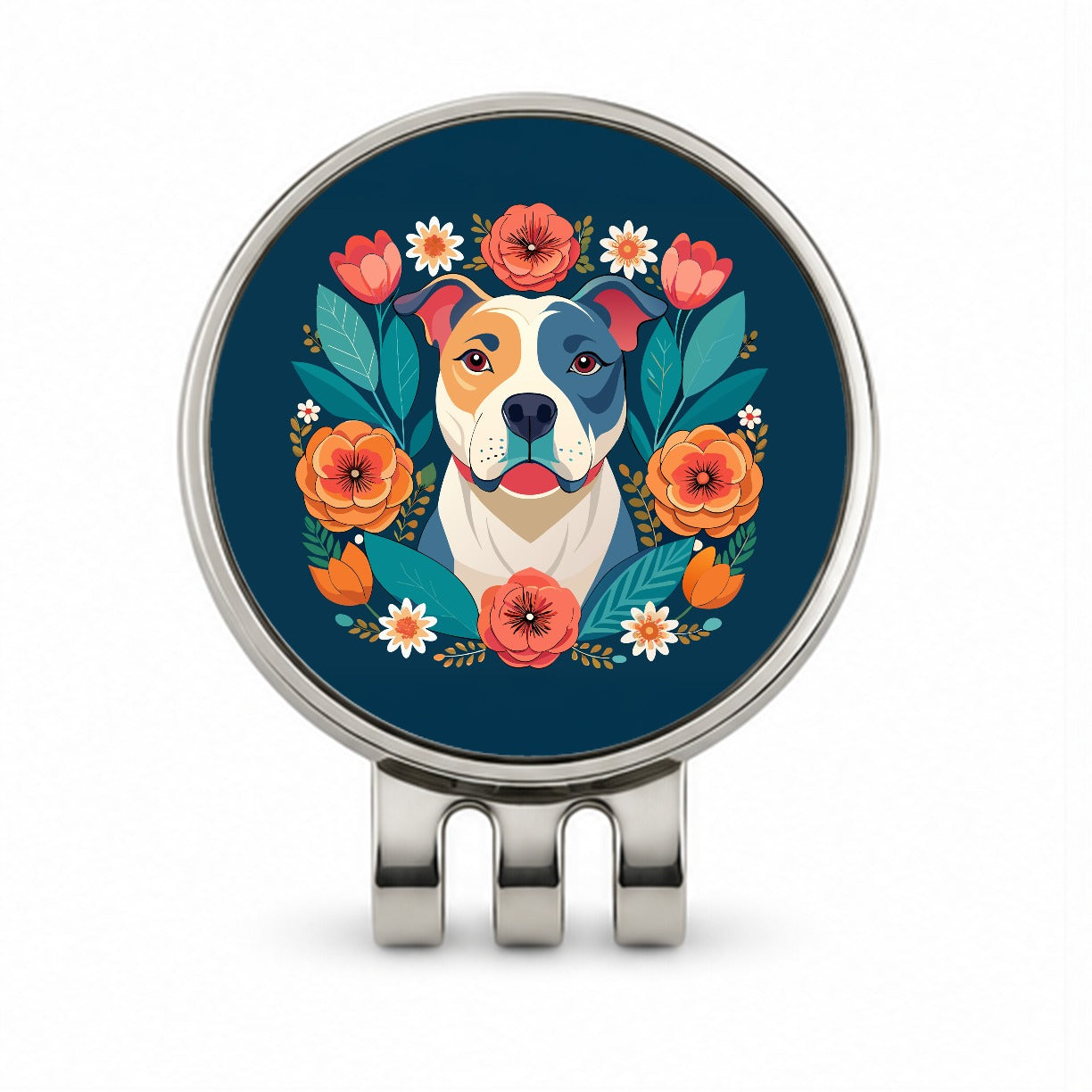 American Bulldog Dog Floral Flowers Golf Hat Clip with Ball Marker