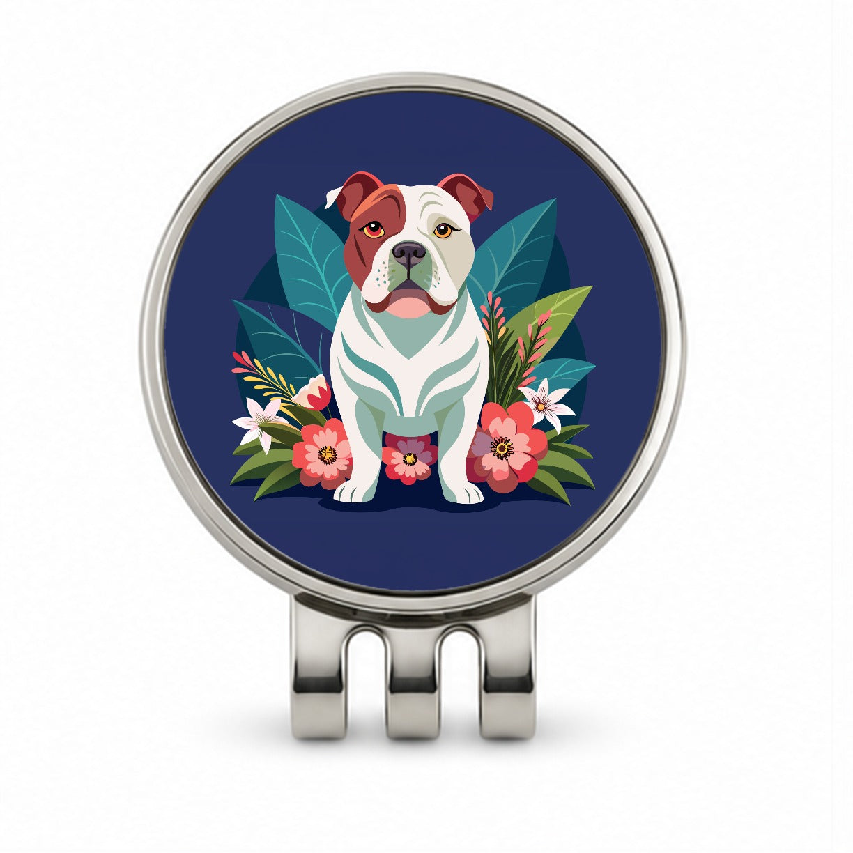 American Bulldog Floral Flowers Golf Hat Clip with Ball Marker