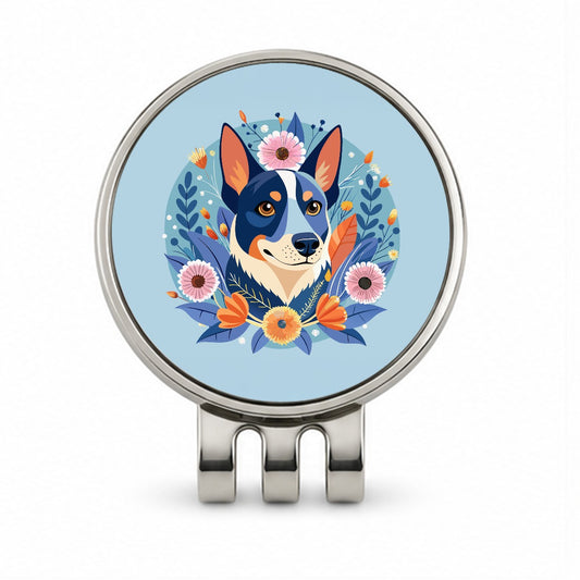 American Cattle Dog Floral Flowers Golf Hat Clip with Ball Marker