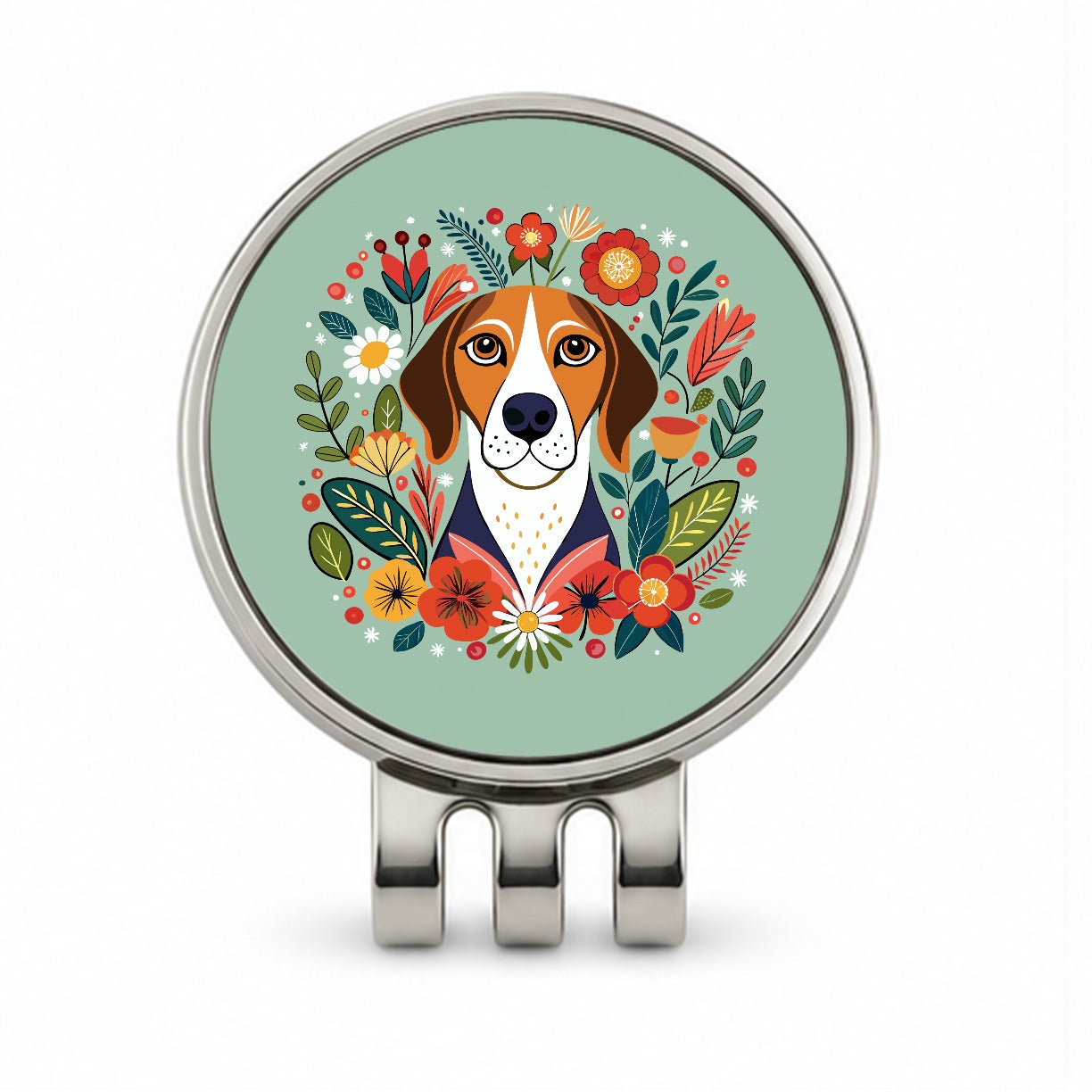 American English Coonhound Dog Floral Flowers Golf Hat Clip with Ball Marker