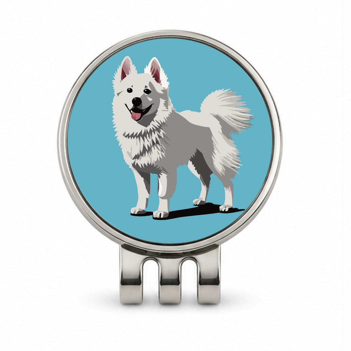 American Eskimo Dog Standing Golf Hat Clip with Ball Marker