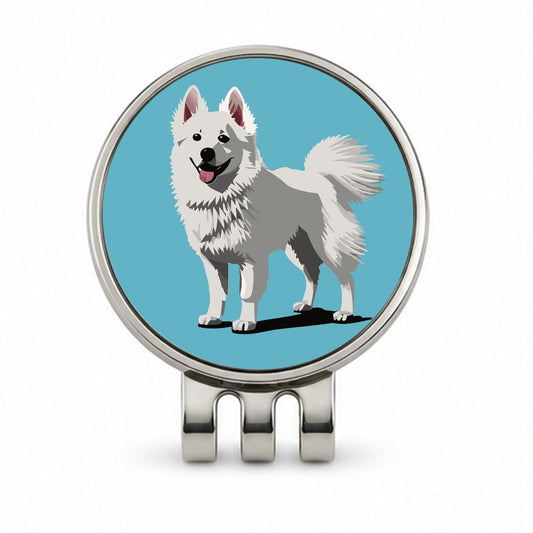 American Eskimo Dog Standing Golf Hat Clip with Ball Marker