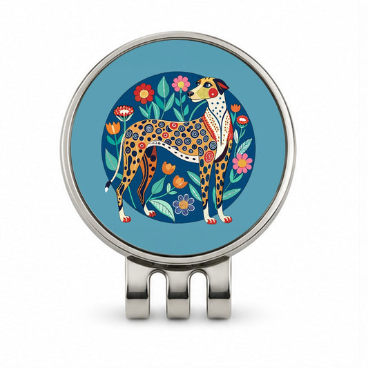 American Leopard Hound Dog Floral Flowers Golf Hat Clip with Ball Marker