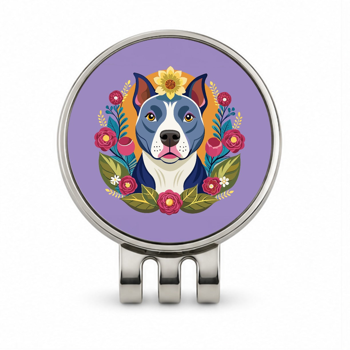 American Pit Bull Terrier Dog Floral Flowers Golf Hat Clip with Ball Marker