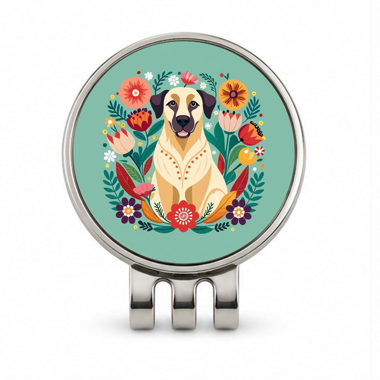Anatolian Shepherd Dog Floral Flowers Golf Hat Clip with Ball Marker