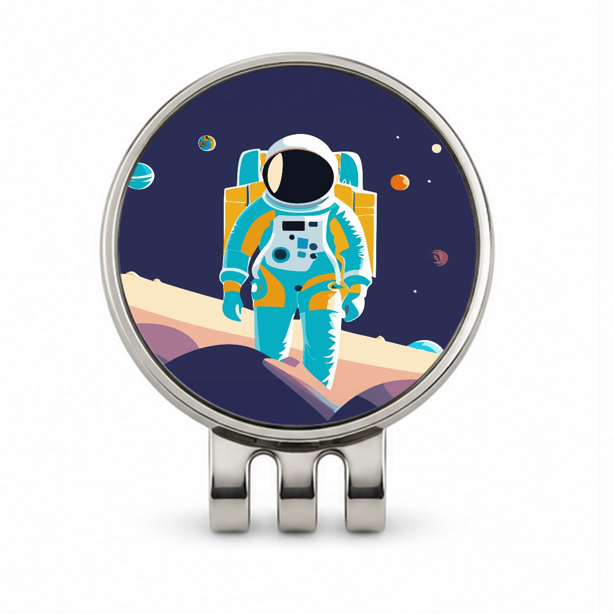 Astronaut in Outer Space Planets Science Fiction Golf Hat Clip with Ball Marker