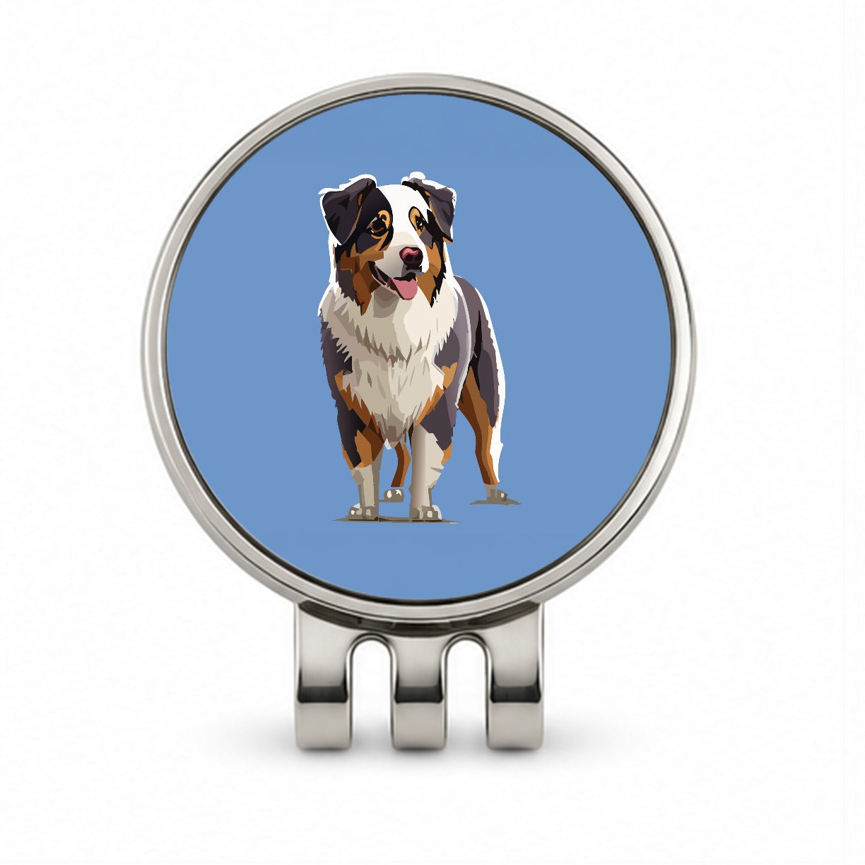 Australian Shepherd Dog Standing Golf Hat Clip with Ball Marker