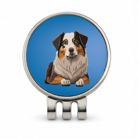 Australian Shepherd Dog Golf Hat Clip with Ball Marker