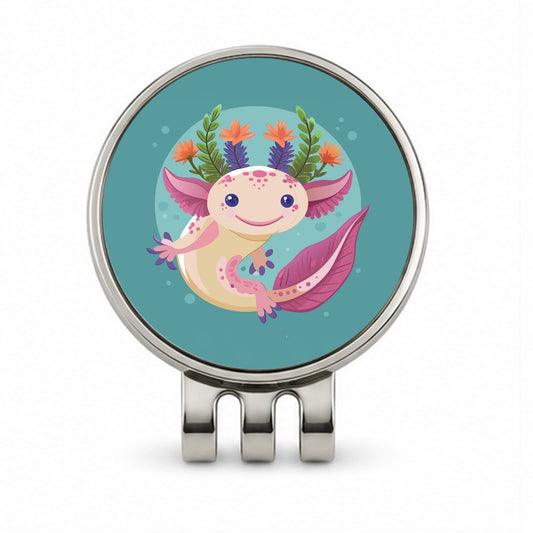 Axolotl Head Floral Flowers Golf Hat Clip with Ball Marker