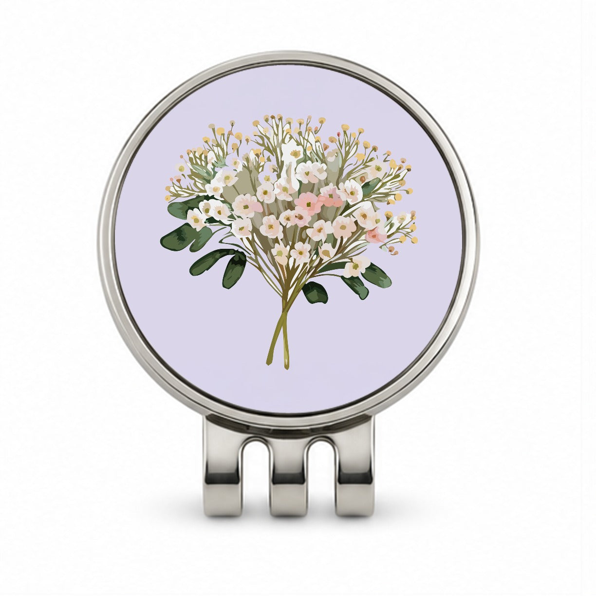 Baby's Breath Flowers White Golf Hat Clip with Ball Marker
