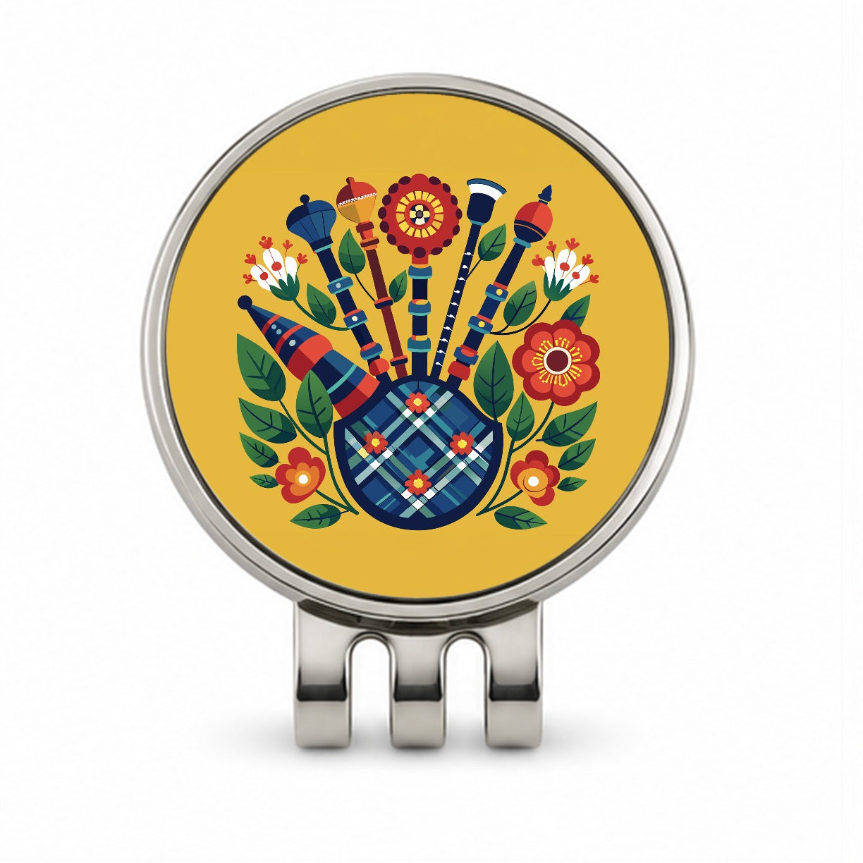 Bagpipes Music Floral Motif Golf Hat Clip with Ball Marker