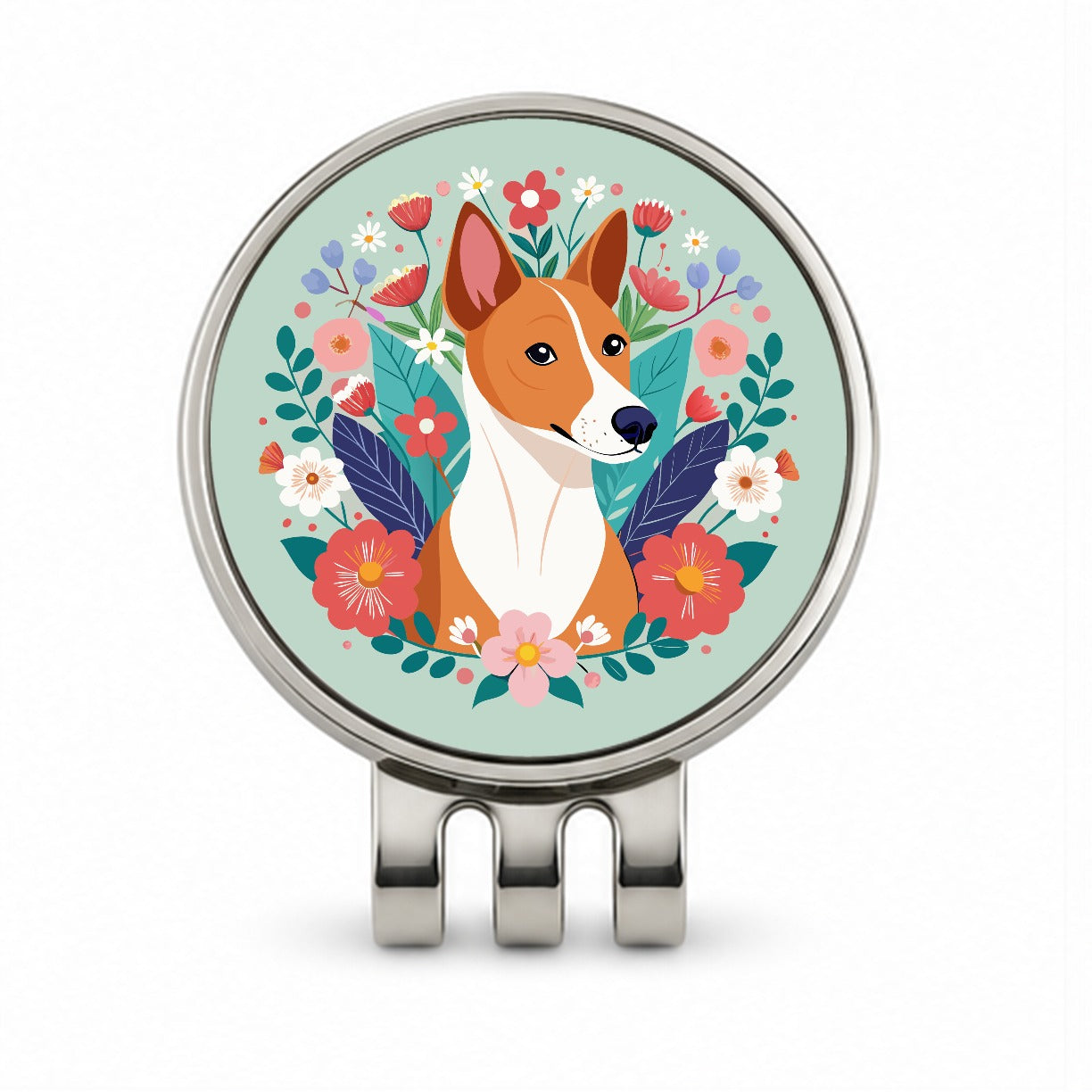 Basenji Dog Floral Flowers Golf Hat Clip with Ball Marker