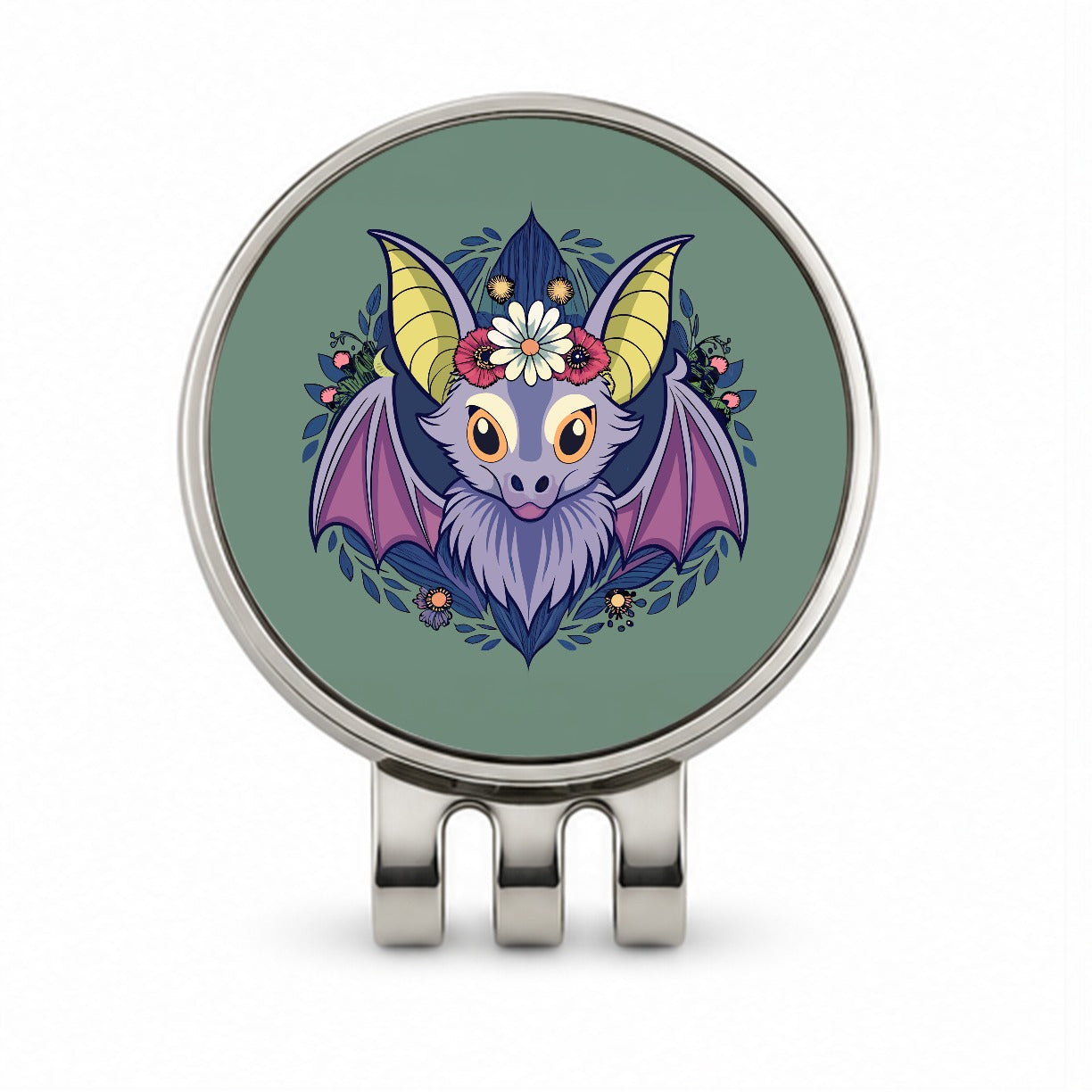 Bat Floral Flowers Halloween Golf Hat Clip with Ball Marker
