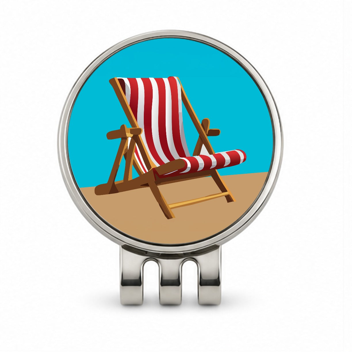 Beach Chair Red White Stripe Vacation Golf Hat Clip with Ball Marker