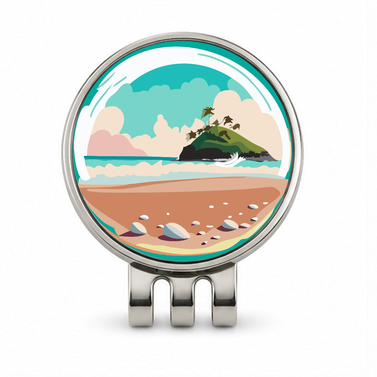 Beach Ocean Paradise Tropical Island Vacation Travel Golf Hat Clip with Ball Marker
