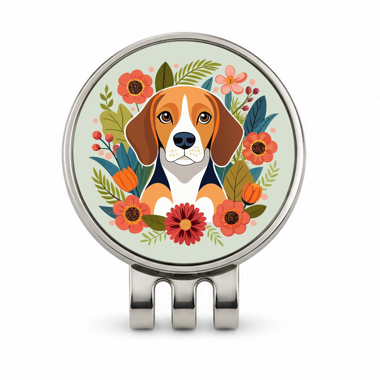 Beagle Dog Floral Flowers Golf Hat Clip with Ball Marker