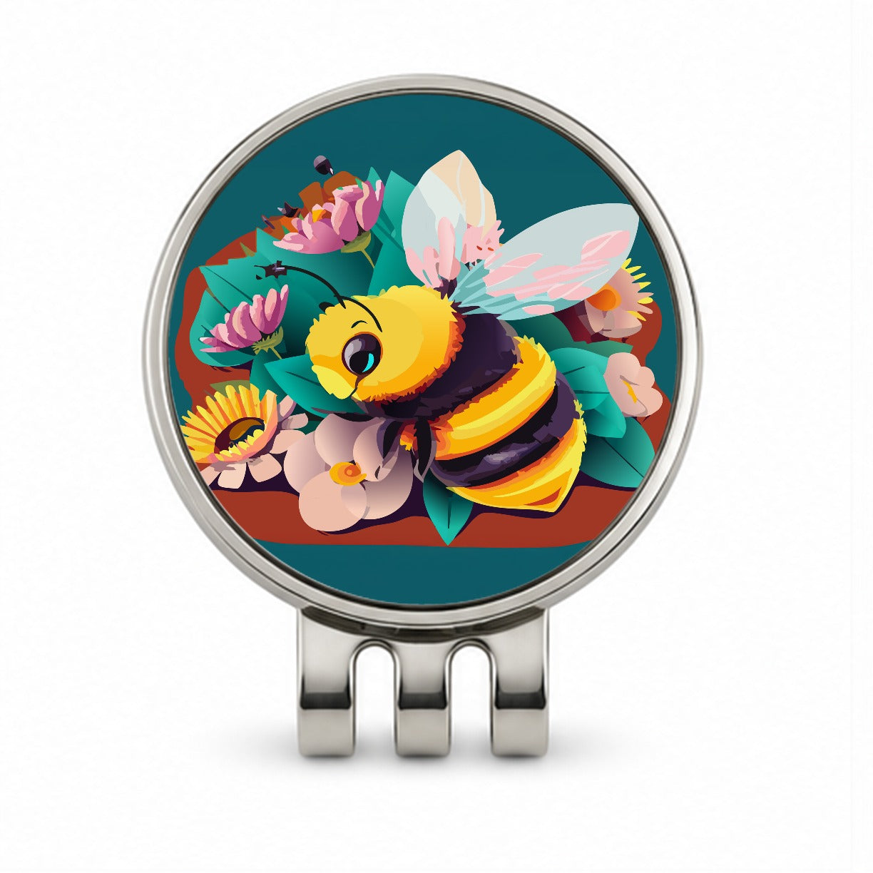 Bee and Flowers Floral Golf Hat Clip with Ball Marker