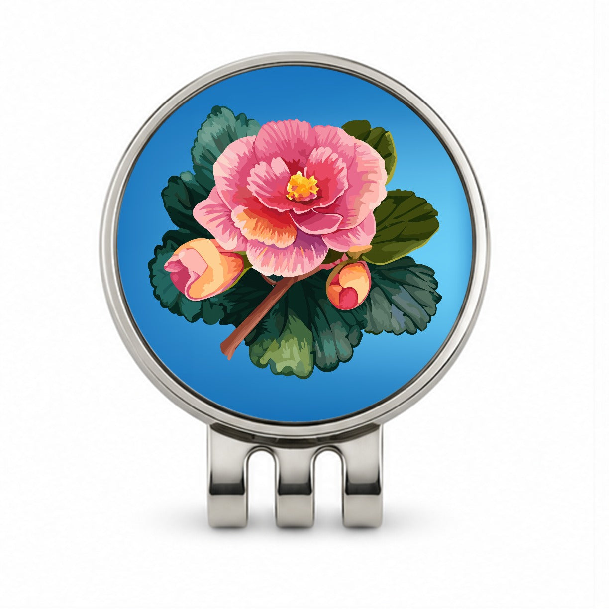 Begonia Flower Watercolor Golf Hat Clip with Ball Marker